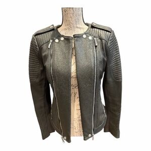 New w/o tags BCBGMaxAzria Hunter Green Sophisticated Leather Moto Biker Jacket M